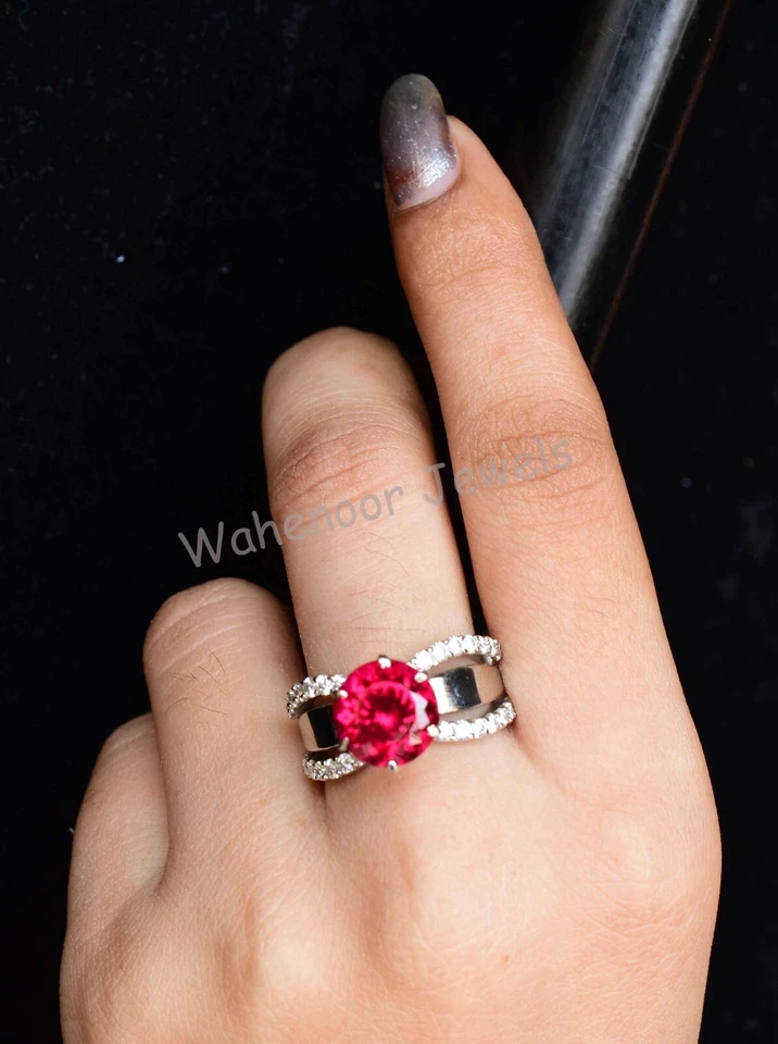 Anillo De Plata Esterlina 925 Con Rubí Rojo Y Diamante Bypass Certificado - Imagen 4 de 4