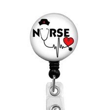 Nurse Badge Reel   Heart  Stethoscope Design   RN Retractable ID Holder - Gift