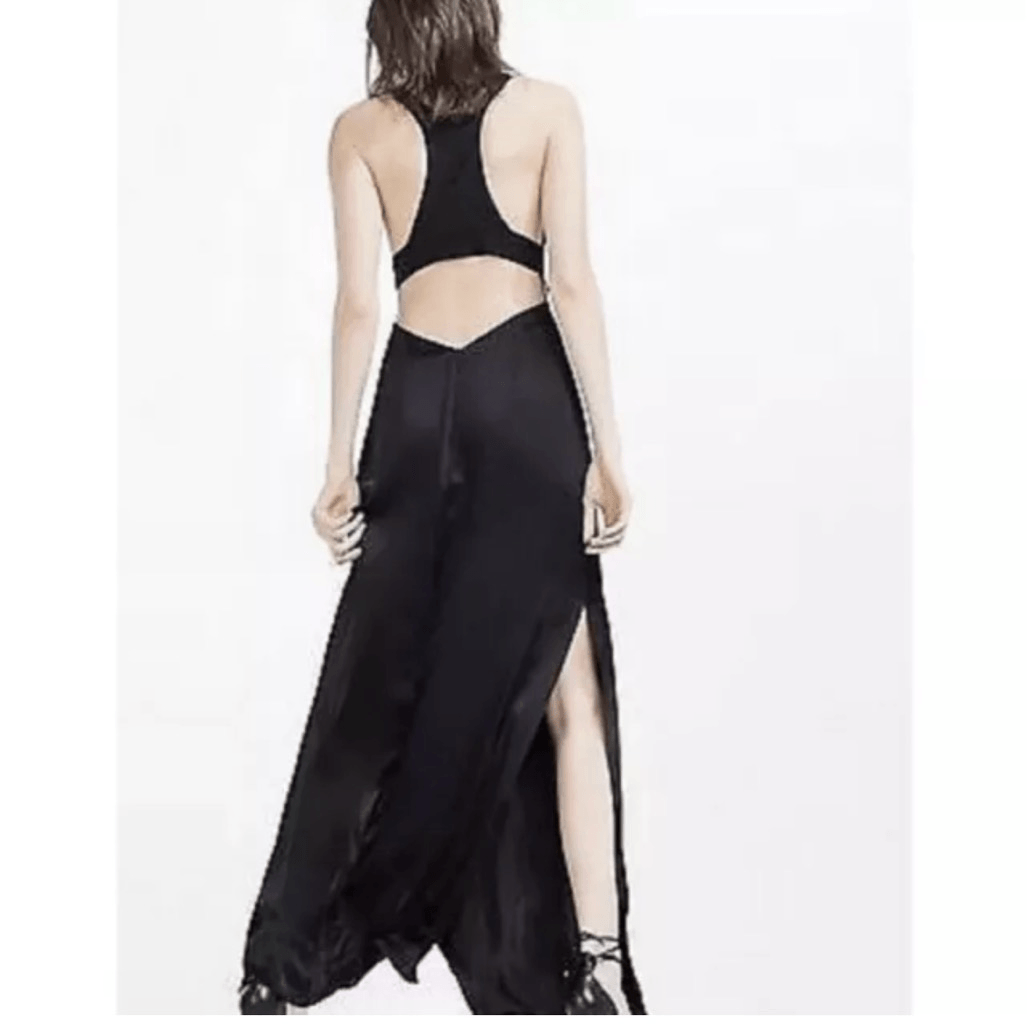 Zara Satin Lace Backless Maxi Dress with slits size Medium | eBay