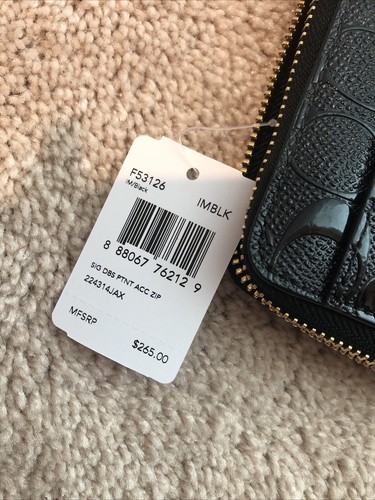 Cartera negra Coach F53126 con cremallera en relieve nueva con etiquetas - Imagen 6 de 6