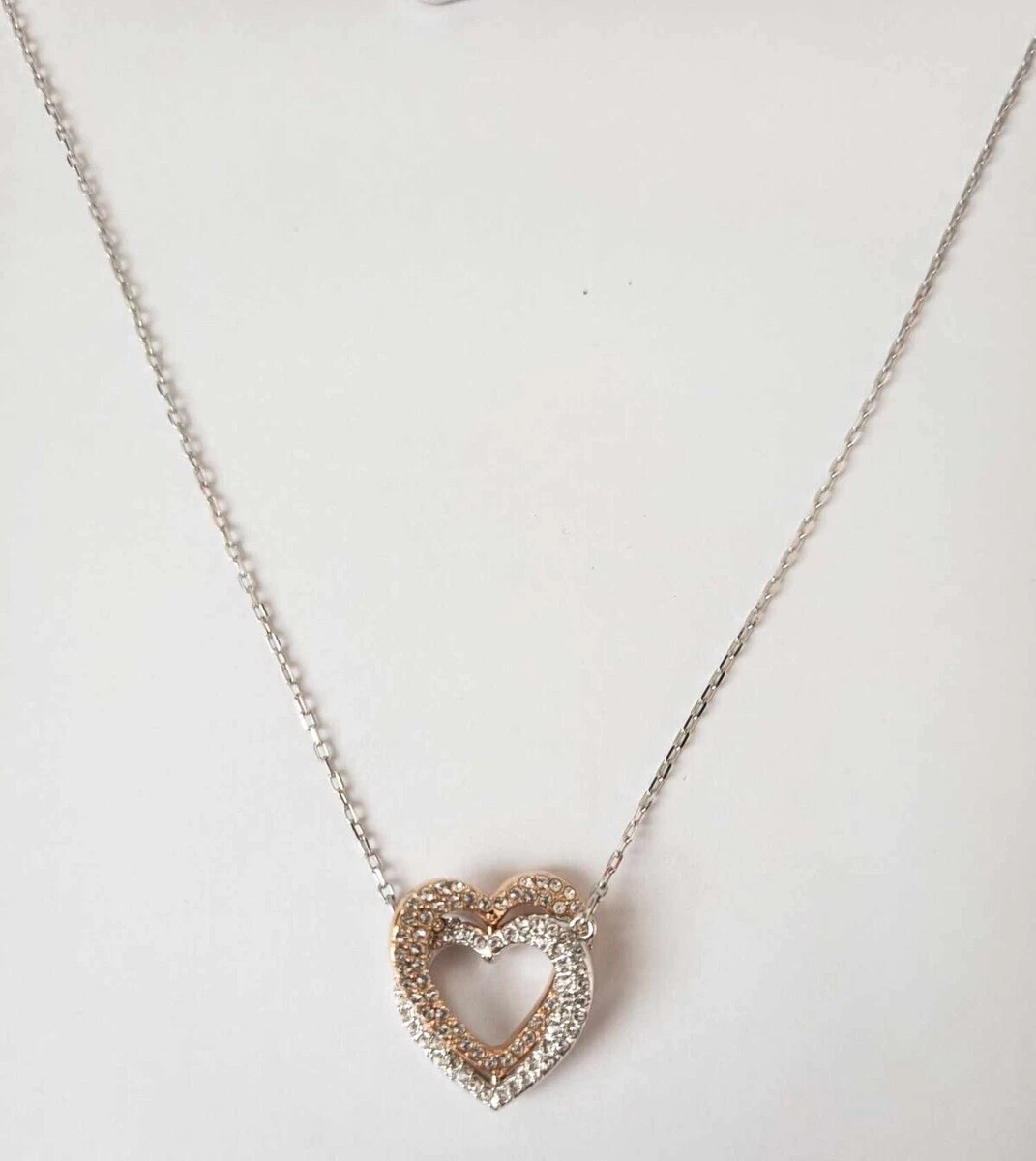 WOW Swarovski Ladies Infinity Double Heart Necklace White Mixed Metal Finish