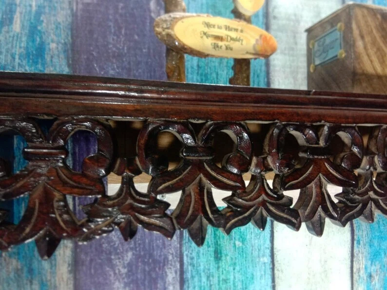 Antique Engraved Wall Bracket Wood Hand Wood Carving Wall Shelf Floating Shelves - Image 2 of 4