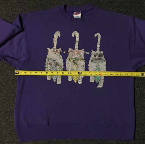Vtg 90s Funny Cats Faded Sweatshirt M L Animals Kitten Art Humor Grunge AOP 80s - Picture 8 of 9