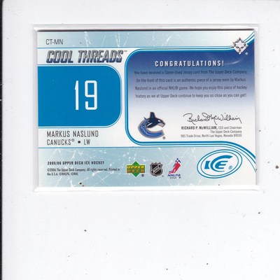 2005-2006 UPPER DECK ICE COOL THREADS CT-MN MARKUS NASLUND NRMT-MT