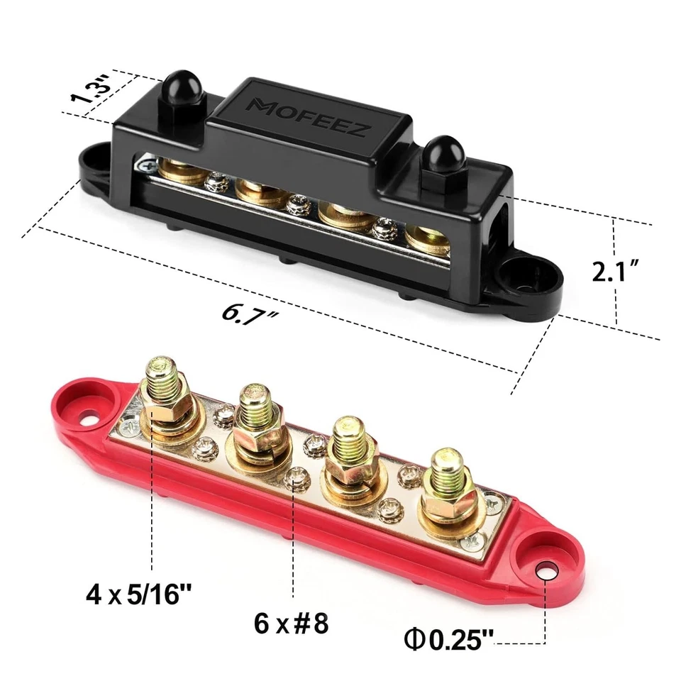 6-Screw Stainless Steel Bus Bar - 48V Power Distribution Block for Vehicles - Image 4 of 4