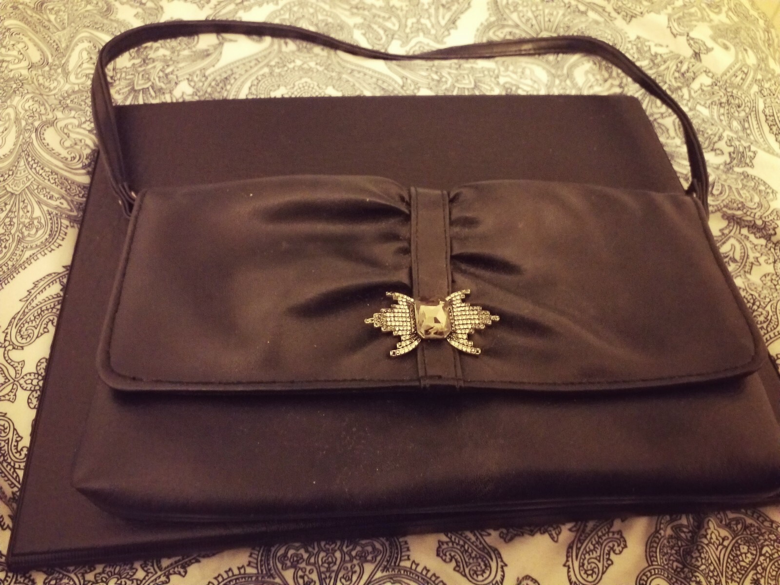 Ladies Small Dark Blue Clutch Purse Bag + Diamond Brooch eBay