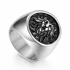 Vintage Stainless Steel Lion Head Shield Biker Ring Band for Mens Gift Size 7-14