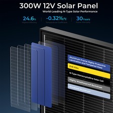 300W 600W 1800W Watt Solar Panel 12V High Efficiency N-Type 18BB Black Home RV