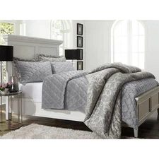 Jaclyn Smith 3-Piece Plush Quilt Set Leslie Alloy (Gray) 