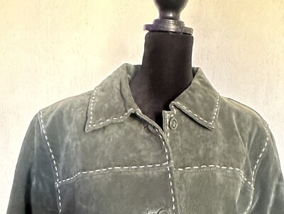 Denim&Co. patchwork design suède jacket Retro Denim & Co Suede Leather Jacket Large Stitching