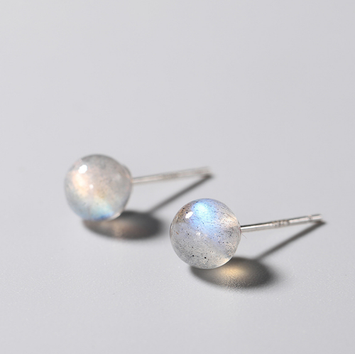 6mm 925 Sterling Silver Round Moonstone Crystal Stud Earrings Gift - Picture 9 of 11