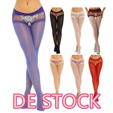 Damen-Nylon Strumpfhose Sexy Spitzen Strümpfe Offener Schritt Leggings mit Fuß