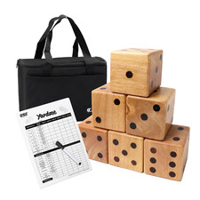 3.5" Premium Rubber Wood Giant Yard Dice Set with Yardzee/Farkle Scorecard Case