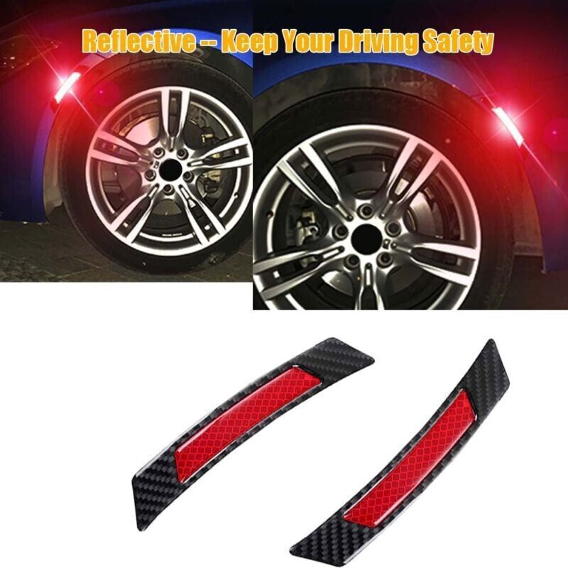 2x Reflective Carbon Fiber Car Side Marker Stickers Wheel Eyebrow Arch Trim Lips