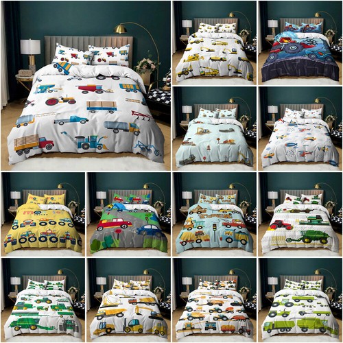 Truck Digger Duvet Cover Set Boy Quilt Cover Pillowcase Single Double Queen King - Picture 1 of 40