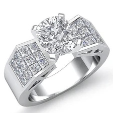 Filigree Invisible Shank Prong Cushion Diamond Engagement Ring GIA G SI1 1.84Ct