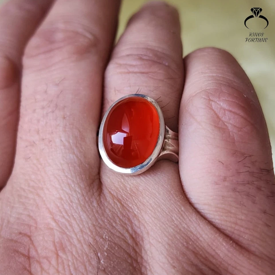 Premium Red Yemeni Agate Aqeeq Ring 925 Sterling Silver Handmade Ring For Men - Image 3 of 3