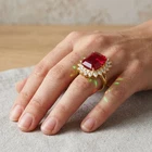 ALLURING VIVID RED TOURMALINE 32.35CT 925 STERLING SILVER 24K GOLD PLATED RINGS