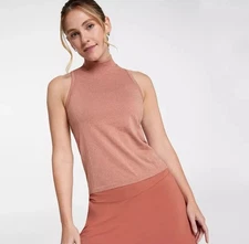 CALIA Women's Seamless Sleeveless Mock Golf Top Dark Orange Stretch Size Medium