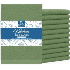 12 Pack Cotton Bar Mop Towels 16x19 Absorbent 350GSM Green