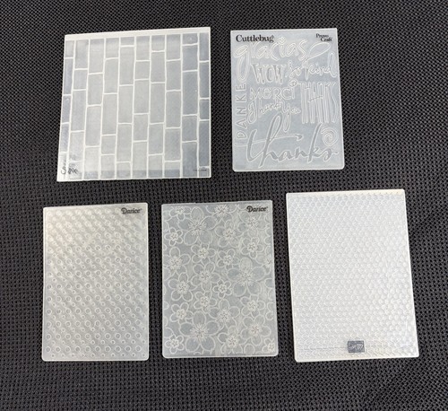 Mixed Lot of 5 Embossing Folders Flowers Dots Words Brick Various Brands Used