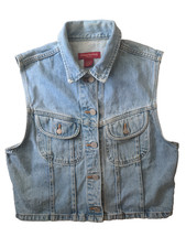 Vintage Banana Republic Denim Jean Vest Jacket Sz.L Made In USA light Blue Y2K