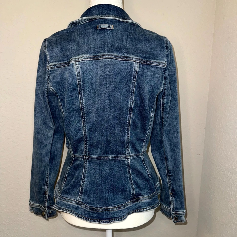Chaqueta vaquera White House Black Market para mujer pequeña azul denim algodón elástico Foto 3 de 4