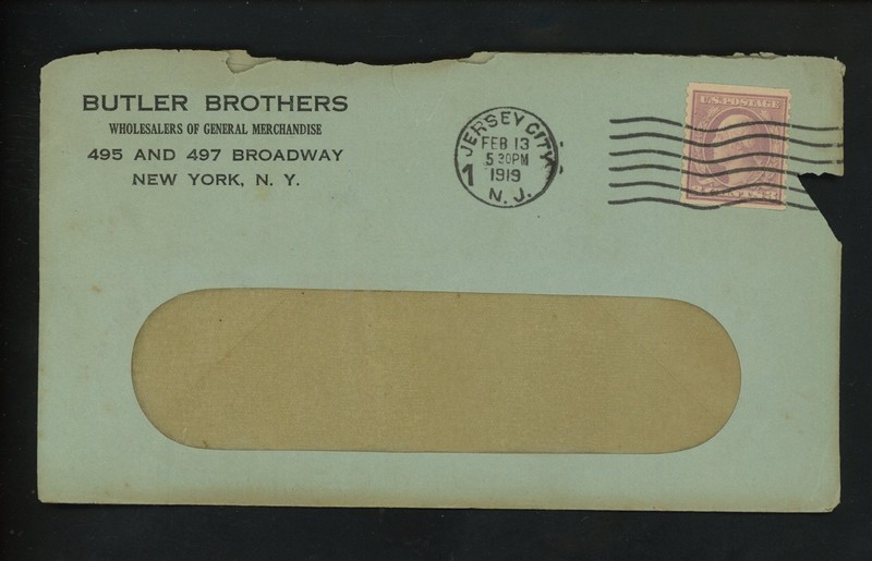 US Postal History #xxx WF CC General Merchandise 1919 Jersey City NJ to ? 