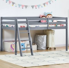 High Sleeper Bunk Bed Loft Bed Cabin Storage Solid Pine Wood 3FT Single Grey