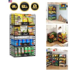 4 Pack XXL Stackable Wire Baskets for Pantry Organizers and Storage