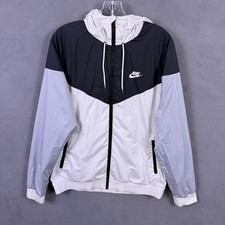 Nike Windrunner Hooded Windbreaker Jacket Mens Large White Black Grey 727324-101