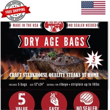 Dry Age Bags for Meat, 12” x 24” Bags for Ribeye and Striploin up to 18 lbs, ...