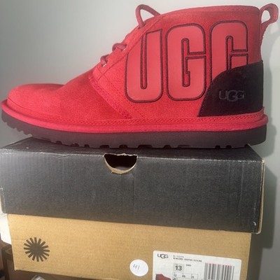 New! Mens UGG NEUMEL GRAPHIC OUTLINE SUEDE LEATHER BOOTS SAMBA RED/BLACK 1130715