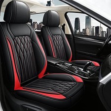 Leather Car Seat Covers Full Pair, Waterproof Faux FULL SET BLACK/RED LINE
