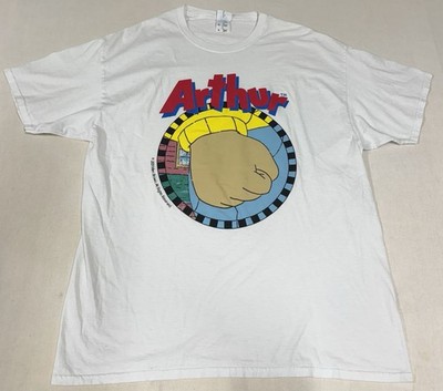 Vintage Arthur Clenched Fist Meme T Shirt 2001 PBS Marc Brown White Mens XL 97
