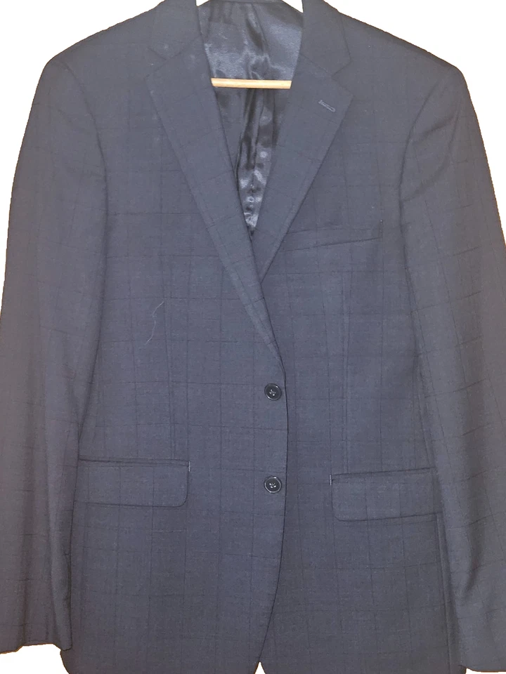 CALVIN KLEIN Extreme Slim Fit Deep Blue Subtle Plaid Pure Wool Suit 40R - Image 2 of 4