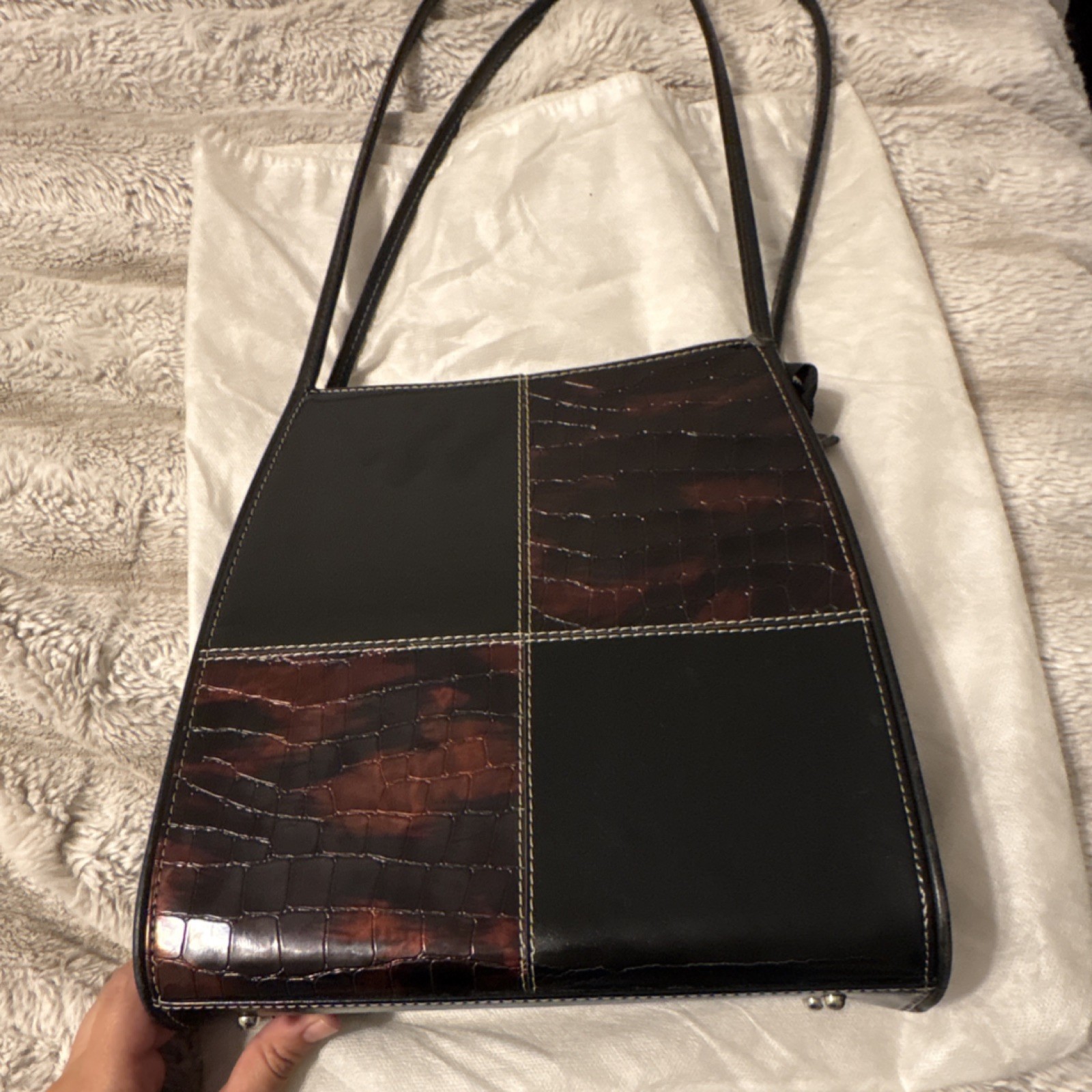 Prada Patchwork Crocodile Embossed Black Brown Sh… - image 6