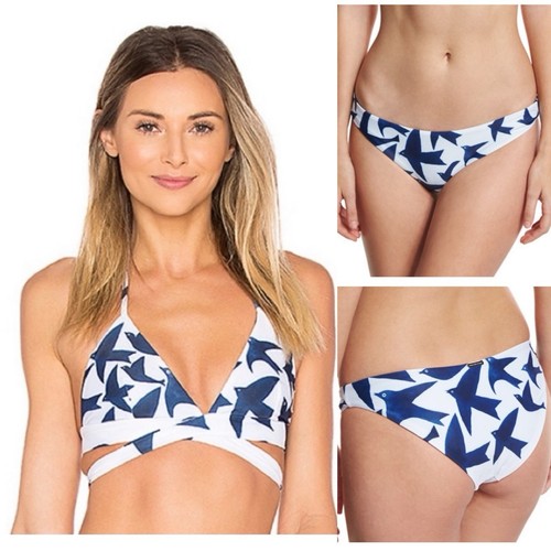 NWT $240 Sz XS Mara Hoffman BIRD Wrap Top & Hipster Bottom Navy / White - Picture 1 of 6