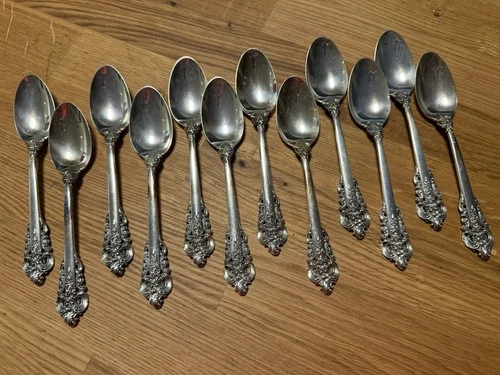 Set Of 12 Wallace Grand Baroque Sterling Teaspoons! 432 Grams! Scrap?