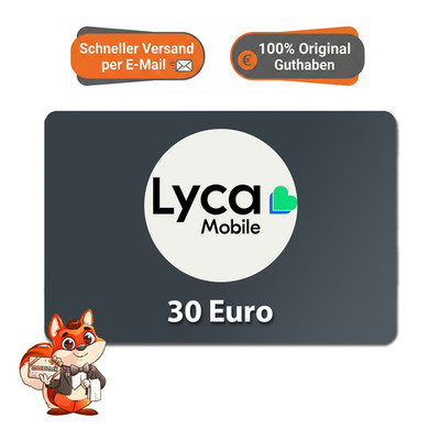 Lyca Mobile 30  Euro Guthaben Digital Auflade Code Geschenk Gutscheincode E-Mail