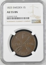 1825 SWEDEN 1S NGC AU 55 BN Certified Coin