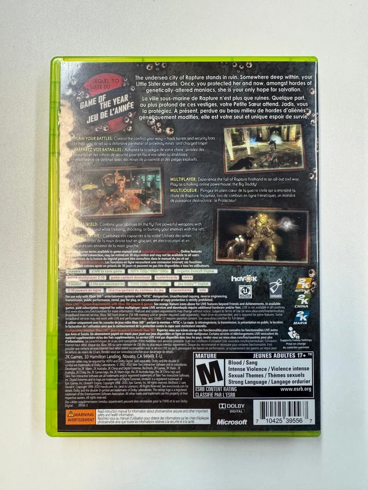 Bioshock 2 Microsoft XBOX 360 2010 CIB Complete In Box - Image 2 of 3