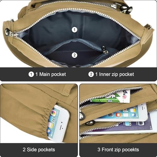  Women's Waterproof Nylon Casual Crossbody Shoulder Messenger Bag Travel Beige