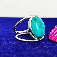 Handmade Oval Turquoise Ring: 925 Sterling Silver Boho Promise Ring , All Size