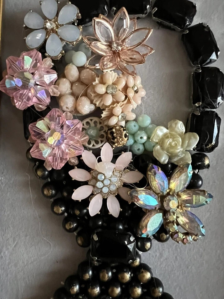 Vintage Contemporary jewelry art framed OOAK handmade shabby chic cottagecore