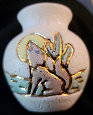 CERAMICA GARDIEL, LINEA GOLD 24K,  OFF WHITE-PASTEL, COYOTE / MOON, MINI VASE