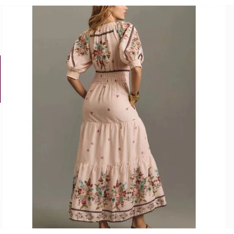 Anthropologie Somerset Maxi Dress Med Boho Cottagecore Prairie Romance Peasant - Image 3 of 4