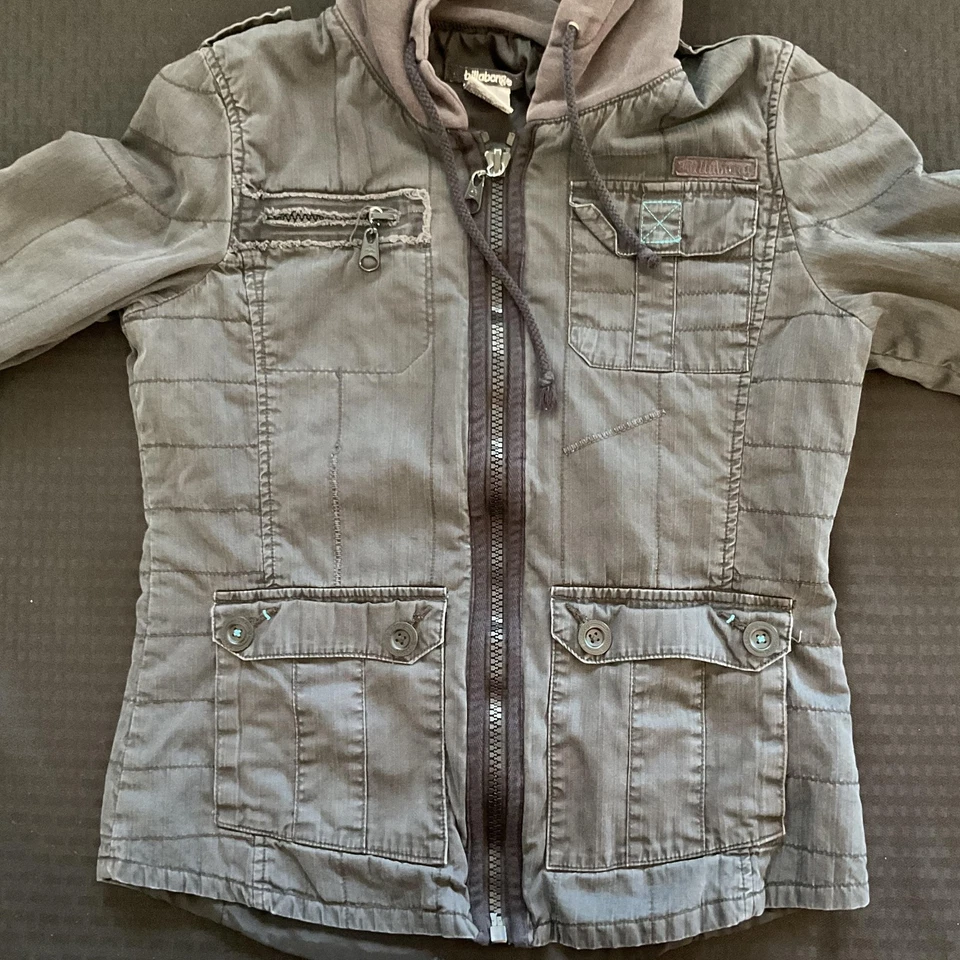 Billabong Jacket Boys Extra Small Gray Hooded Full Zip Cotton Blend Pockets Logo - Image 2 of 4