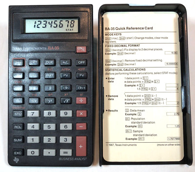 Texas Instruments BA-35 Financial Calculator with Cover & Quick Reference Card 