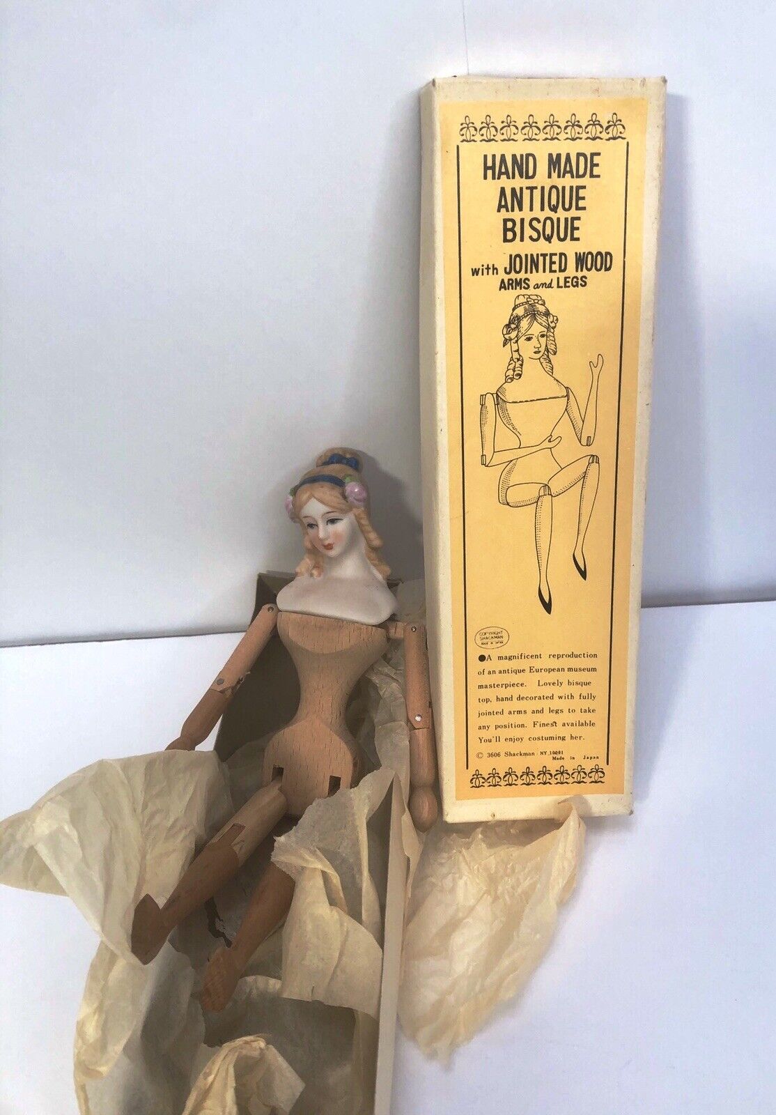 Shackman Hand Made Doll Bisque Head Wood Jointed Body for sale online